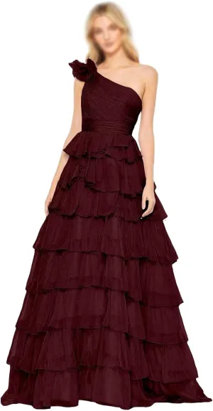 Simple Tiered Chiffon Prom Dress 2025 One Shoulder Prom Dresses for Women Floor Length Ruffle Formal Evening Gowns for Teens