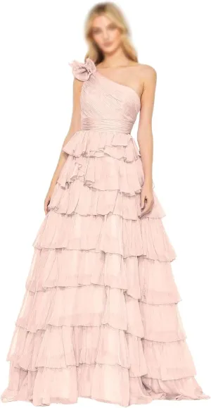 Simple Tiered Chiffon Prom Dress 2025 One Shoulder Prom Dresses for Women Floor Length Ruffle Formal Evening Gowns for Teens