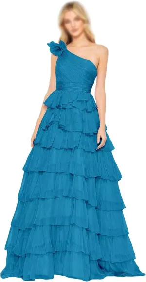 Simple Tiered Chiffon Prom Dress 2025 One Shoulder Prom Dresses for Women Floor Length Ruffle Formal Evening Gowns for Teens