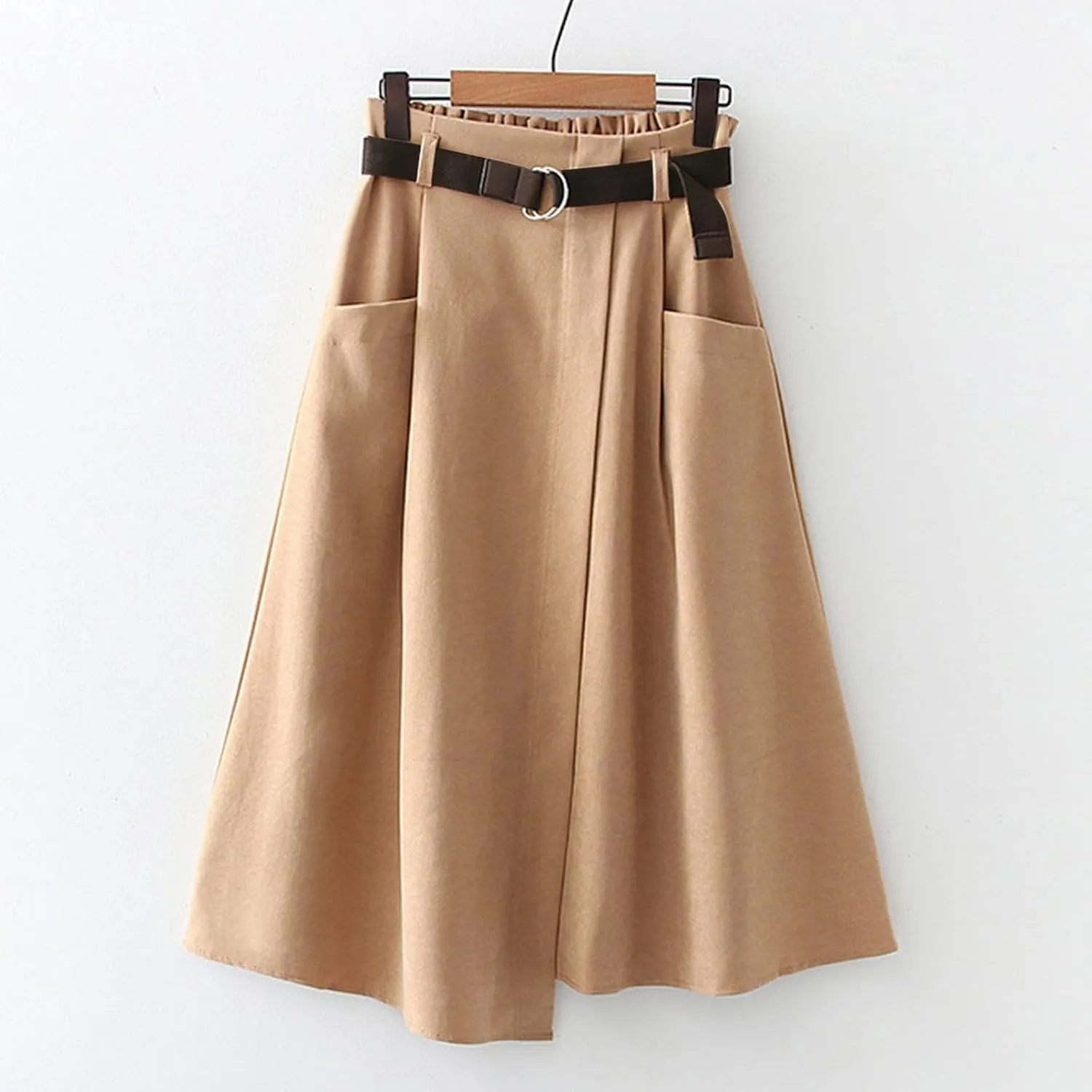 Skirts for Women Trendy Ruffle Layered Pleated Skirts Solid Ankle Length Midi Skirt Elastic Waistband for Women