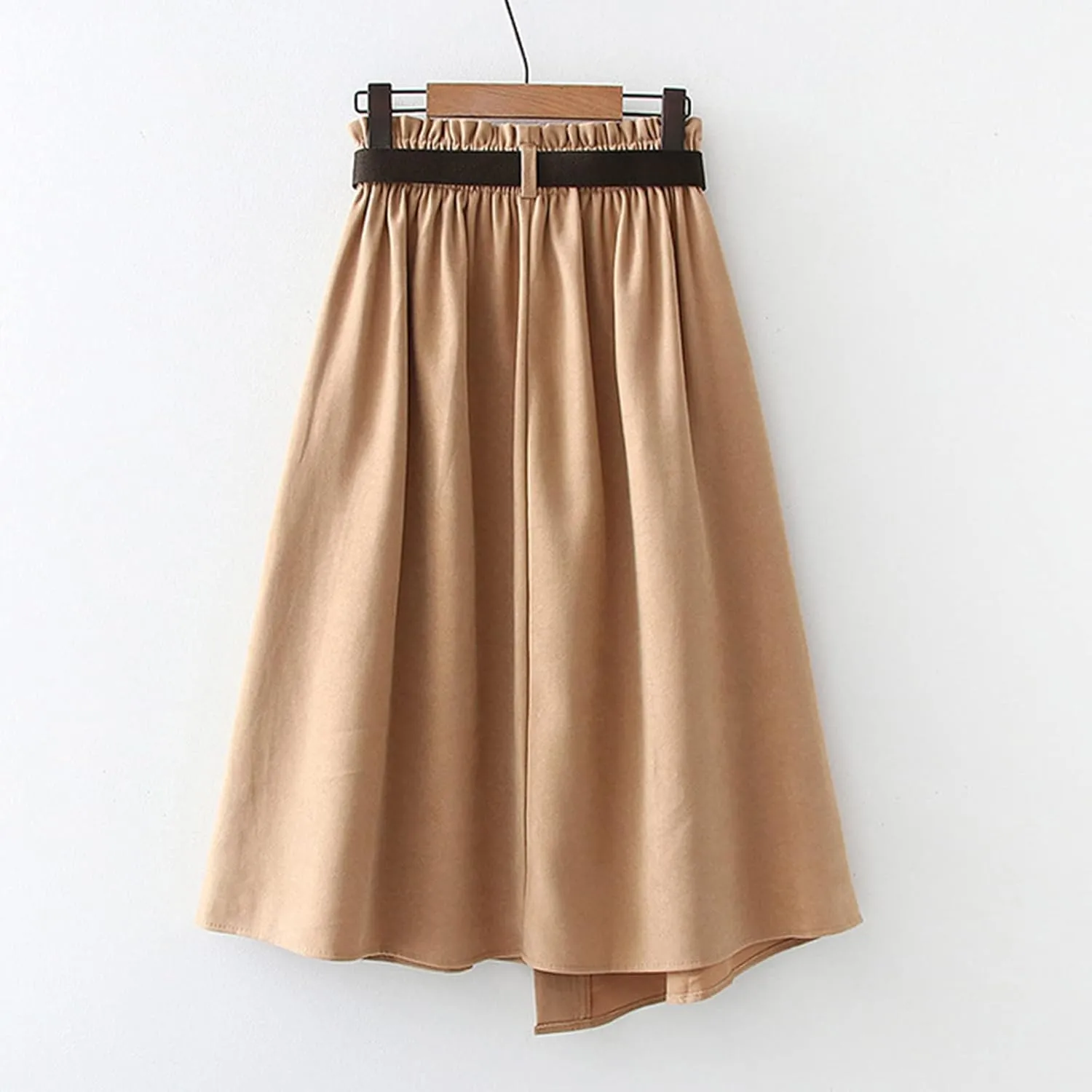 Skirts for Women Trendy Ruffle Layered Pleated Skirts Solid Ankle Length Midi Skirt Elastic Waistband for Women