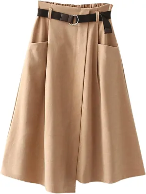 Skirts for Women Trendy Ruffle Layered Pleated Skirts Solid Ankle Length Midi Skirt Elastic Waistband for Women