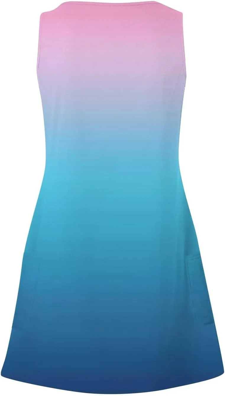 Sleeveless Dress for Women Summer Plus Size Sundress with Pockets Tie Dye V Neck Cute Mini Sun Dress for Beach Vacation