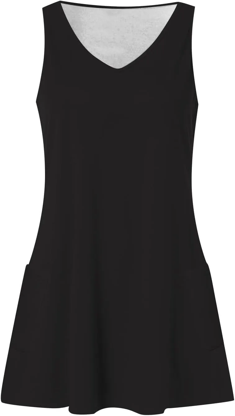 Sleeveless Dress for Women Summer Plus Size Sundress with Pockets Tie Dye V Neck Cute Mini Sun Dress for Beach Vacation