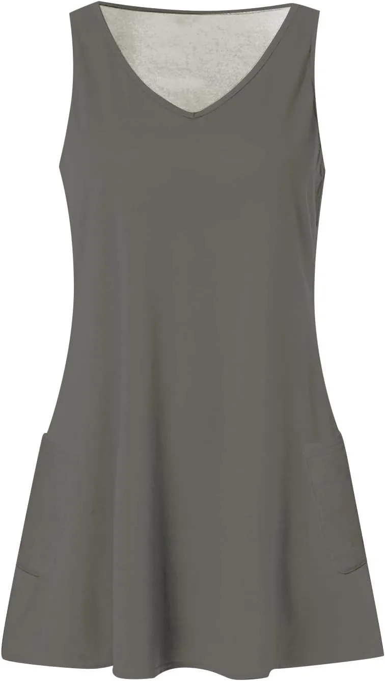 Sleeveless Dress for Women Summer Plus Size Sundress with Pockets Tie Dye V Neck Cute Mini Sun Dress for Beach Vacation