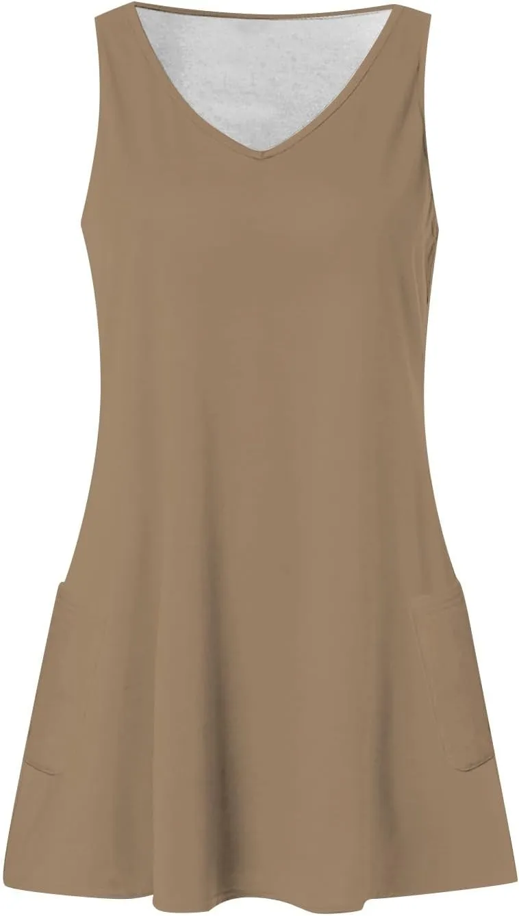 Sleeveless Dress for Women Summer Plus Size Sundress with Pockets Tie Dye V Neck Cute Mini Sun Dress for Beach Vacation