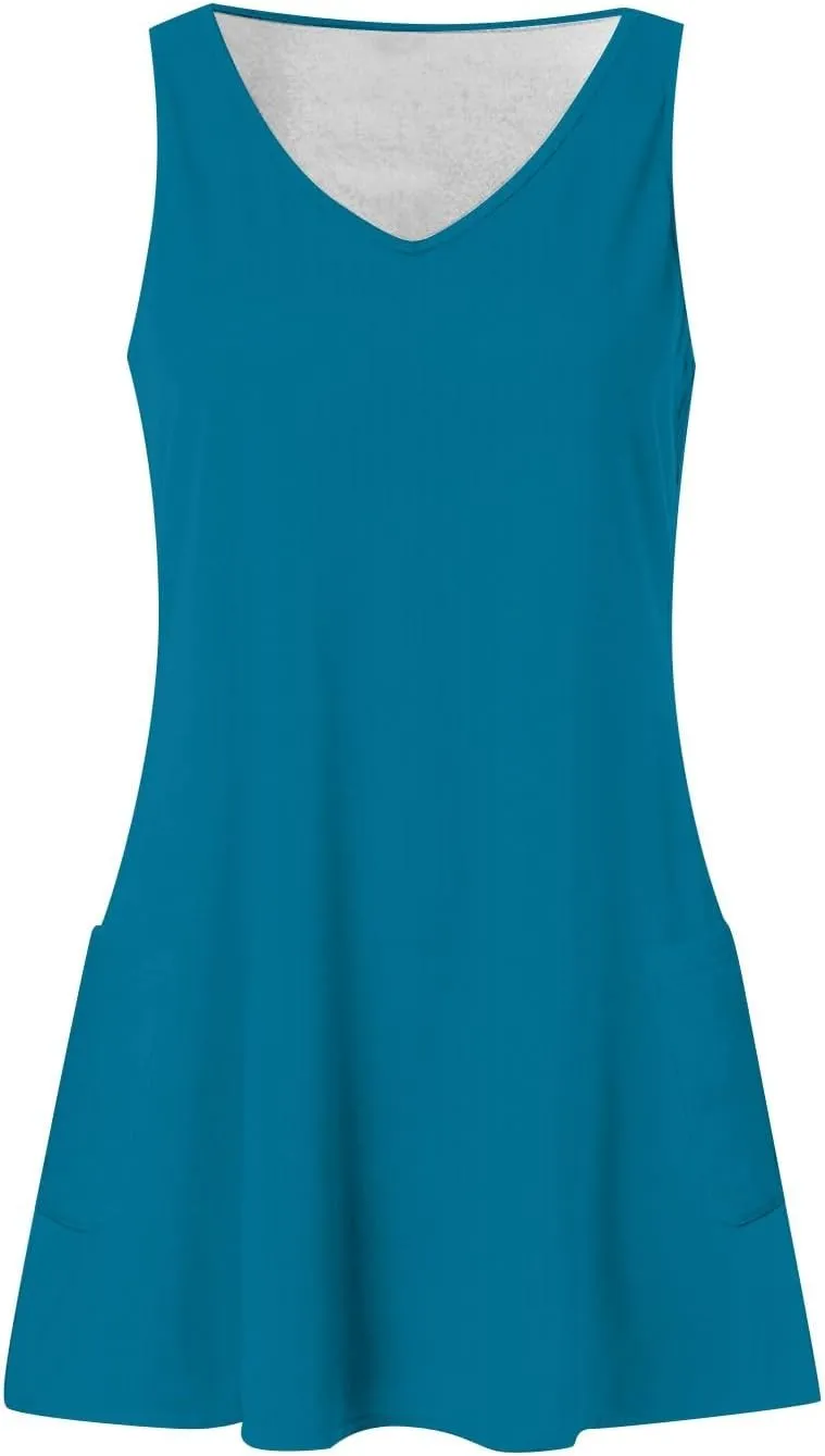 Sleeveless Dress for Women Summer Plus Size Sundress with Pockets Tie Dye V Neck Cute Mini Sun Dress for Beach Vacation