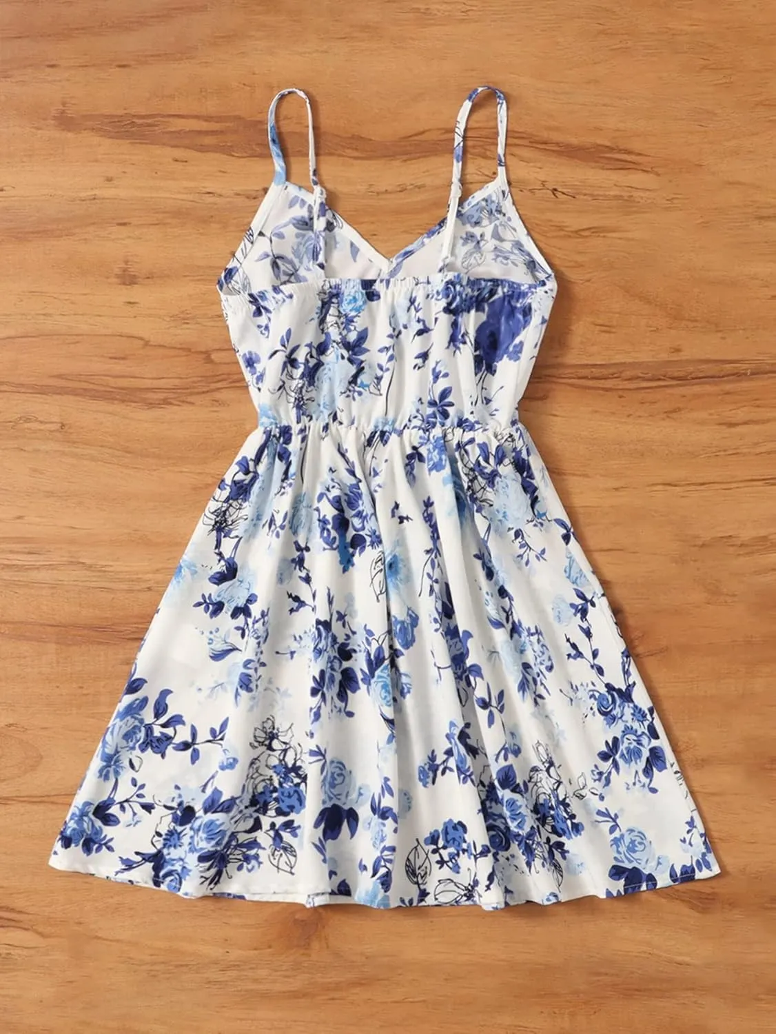 SOLY HUX Girl's Spaghetti Strap Dress Floral Print Sleeveless Summer Beach Casual Sundress A-line Mini Dresses