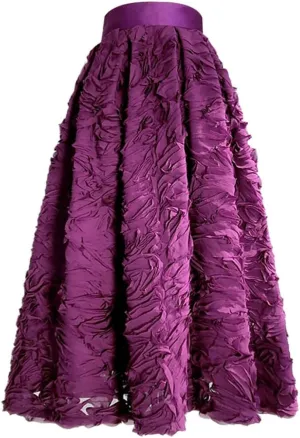 Spring Simple Elegant Mesh Lace Embroidery High Waist Pleated Midi Skirt