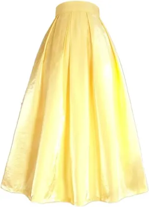 Spring Simple Pastel Candy Color Glittering Purple High Waist Pleated Midi Satin Skirt Birthday Party
