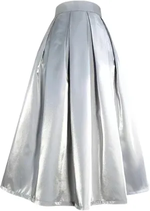 Spring Simple Pastel Candy Color Glittering Purple High Waist Pleated Midi Satin Skirt Birthday Party