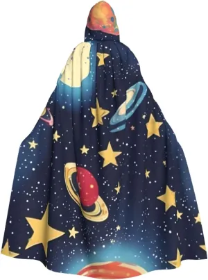 Starry Sky Universe Space Print Hooded Cloak Halloween Costume Adult Size with Dramatic Cloak for Cosplays,Witch Capes Black