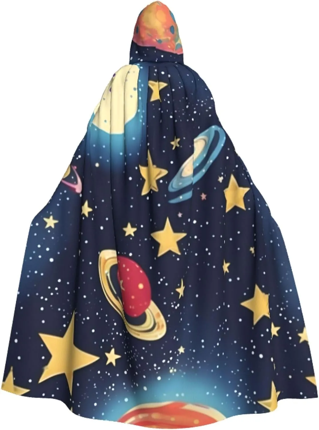 Starry Sky Universe Space Print Hooded Cloak Halloween Costume Adult Size with Dramatic Cloak for Cosplays,Witch Capes Black