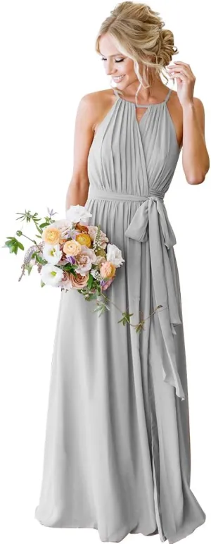 Stylefun Women's Halter Chiffon Bridesmaid Dresses for Women Pleated Simple A-Line Evening Formal Dresses CYM032