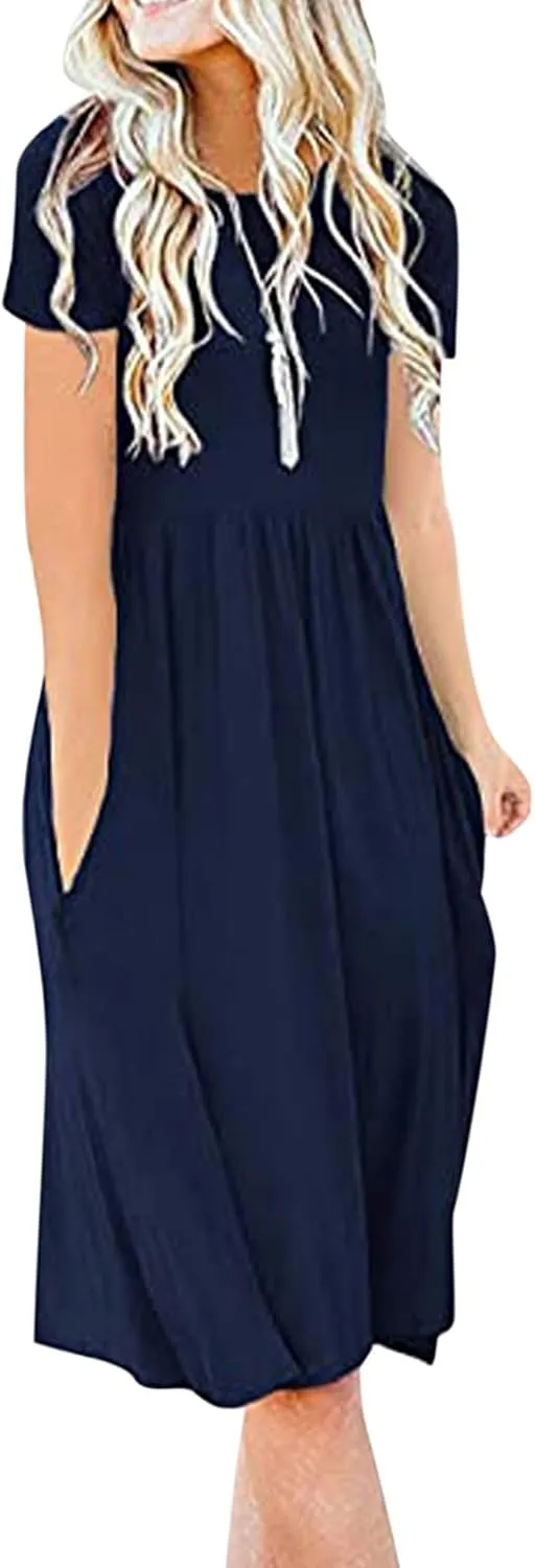 Summer Dresses for Women 2023 Ruffle Hem Floral Printed Flowy Party Beach Fall Long Dress Vacation Dress with Pockets