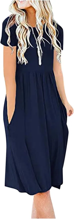 Summer Dresses for Women 2023 Ruffle Hem Floral Printed Flowy Party Beach Fall Long Dress Vacation Dress with Pockets