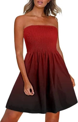 Summer Dresses for Women 2024 Beach Dress Cover Ups Strapless Boho Floral Print Sundress