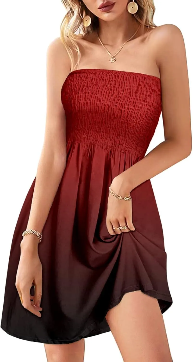 Summer Dresses for Women 2024 Beach Dress Cover Ups Strapless Boho Floral Print Sundress