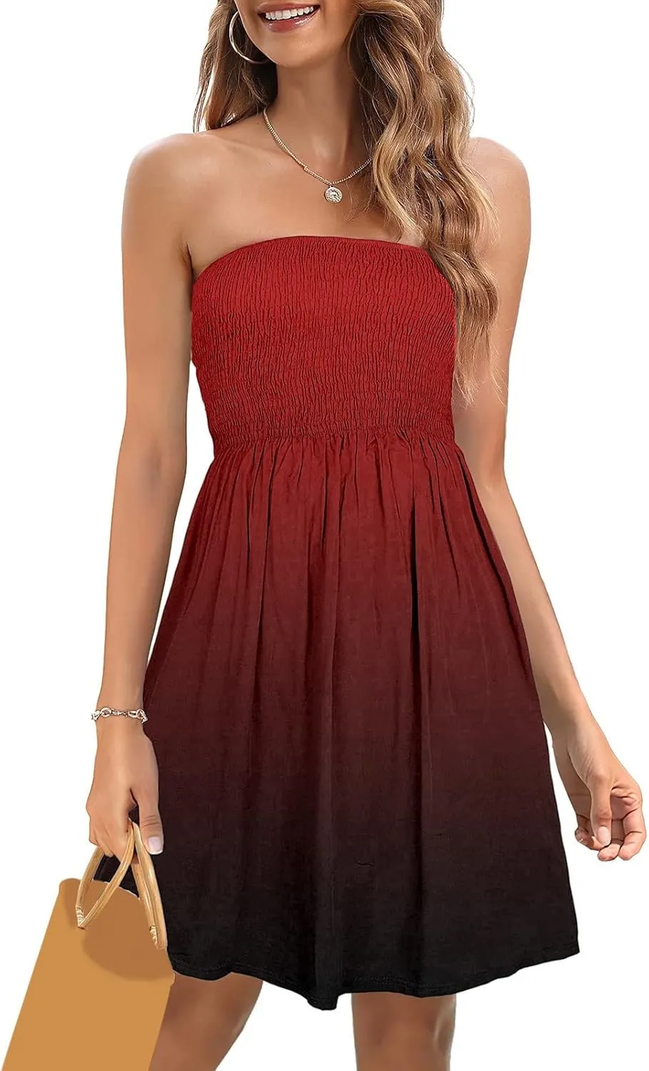 Summer Dresses for Women 2024 Beach Dress Cover Ups Strapless Boho Floral Print Sundress