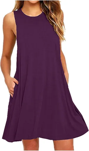 Summer Dresses for Women 2024 Casual Beach Sundresses Flowy Sleeveless Short Dress Fashion Loose Dress with Pockets
