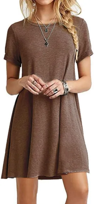 Summer Dresses for Women 2024 Casual Plain Simple Short Sleeve T-Shirt Loose Dress Flowy Beach Mini Dress for Vacation