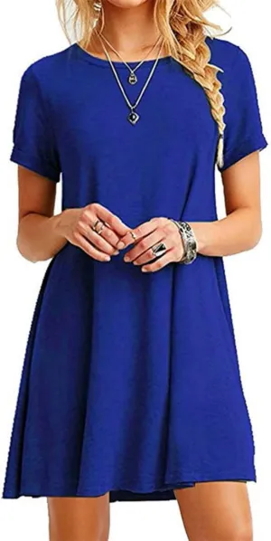 Summer Dresses for Women 2024 Casual Plain Simple Short Sleeve T-Shirt Loose Dress Flowy Beach Mini Dress for Vacation