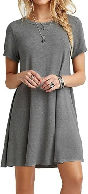 Summer Dresses for Women 2024 Casual Plain Simple Short Sleeve T-Shirt Loose Dress Flowy Beach Mini Dress for Vacation