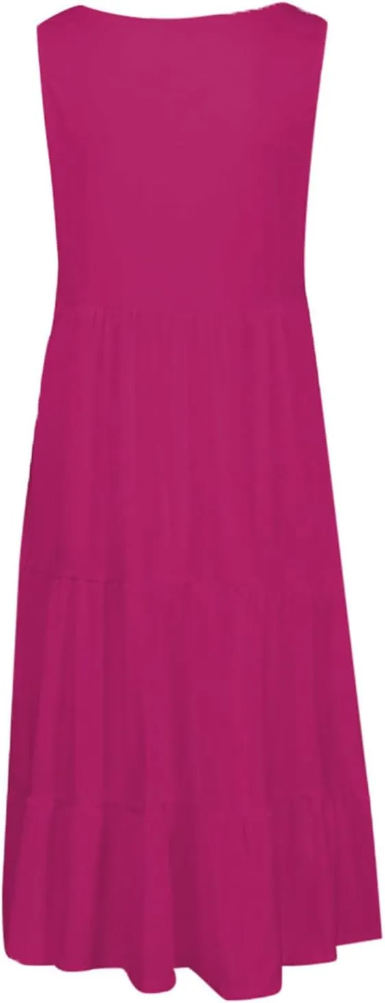 Summer Dresses for Women 2025 Casual Sleeveless Dress Plus Size Beach Sun Dresses Flowy Midi Dresses