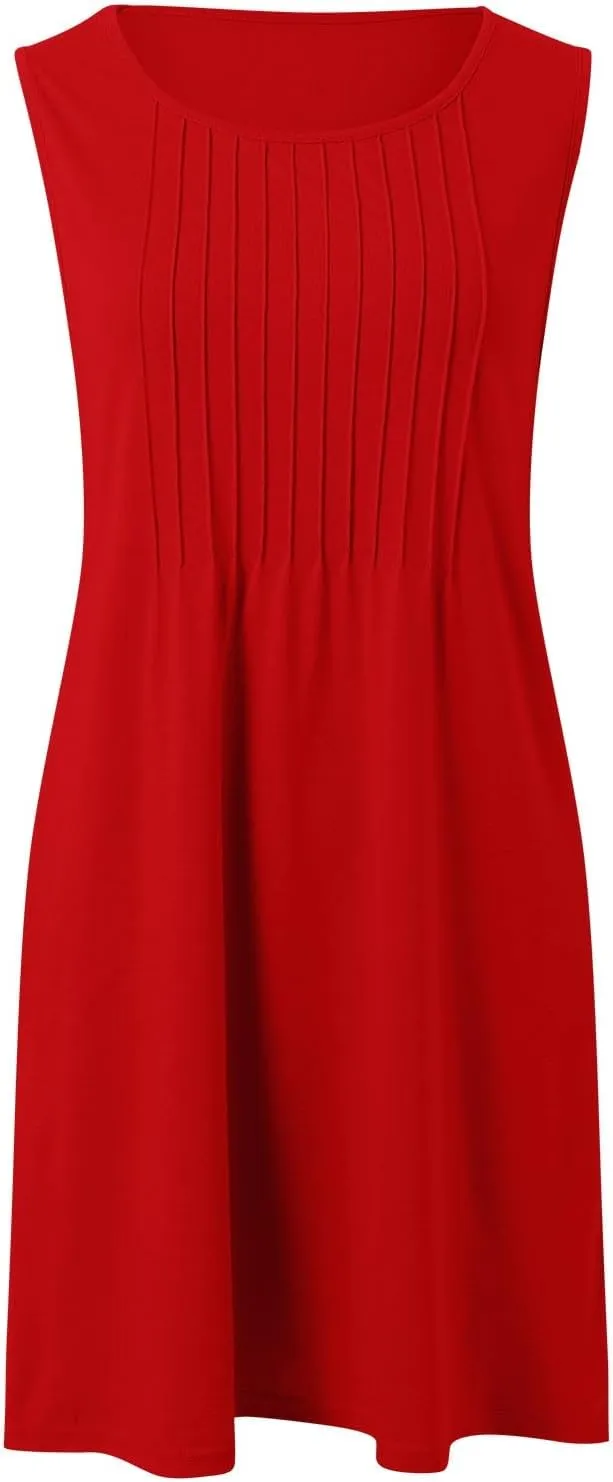 Summer Dresses for Women 2025 Plus Size Casual Crewneck Sleeveless Sundresses with Pockets Boho Beach Coverups Tank Dress
