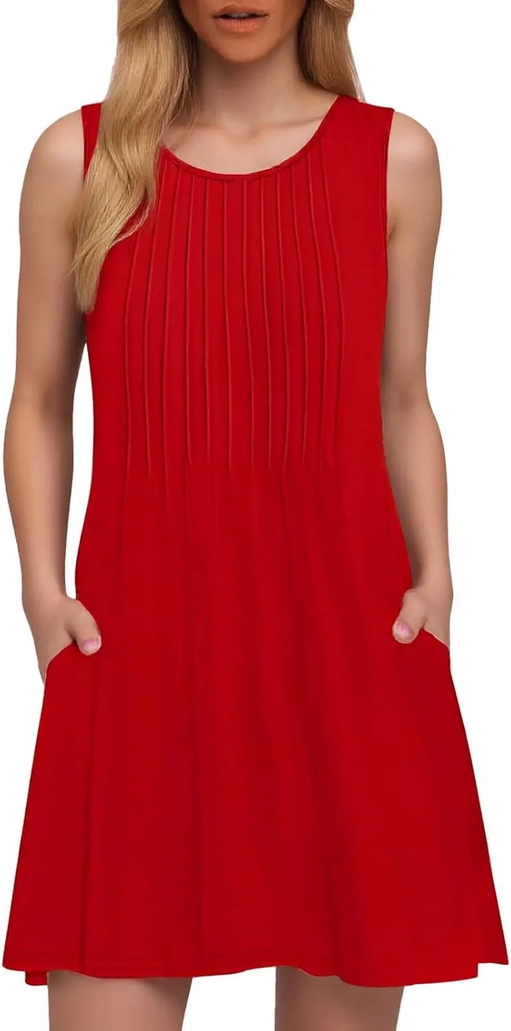 Summer Dresses for Women 2025 Plus Size Casual Crewneck Sleeveless Sundresses with Pockets Boho Beach Coverups Tank Dress