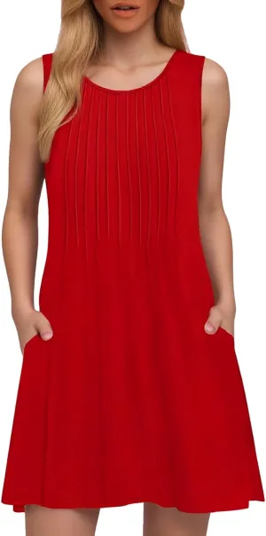 Summer Dresses for Women 2025 Plus Size Casual Crewneck Sleeveless Sundresses with Pockets Boho Beach Coverups Tank Dress
