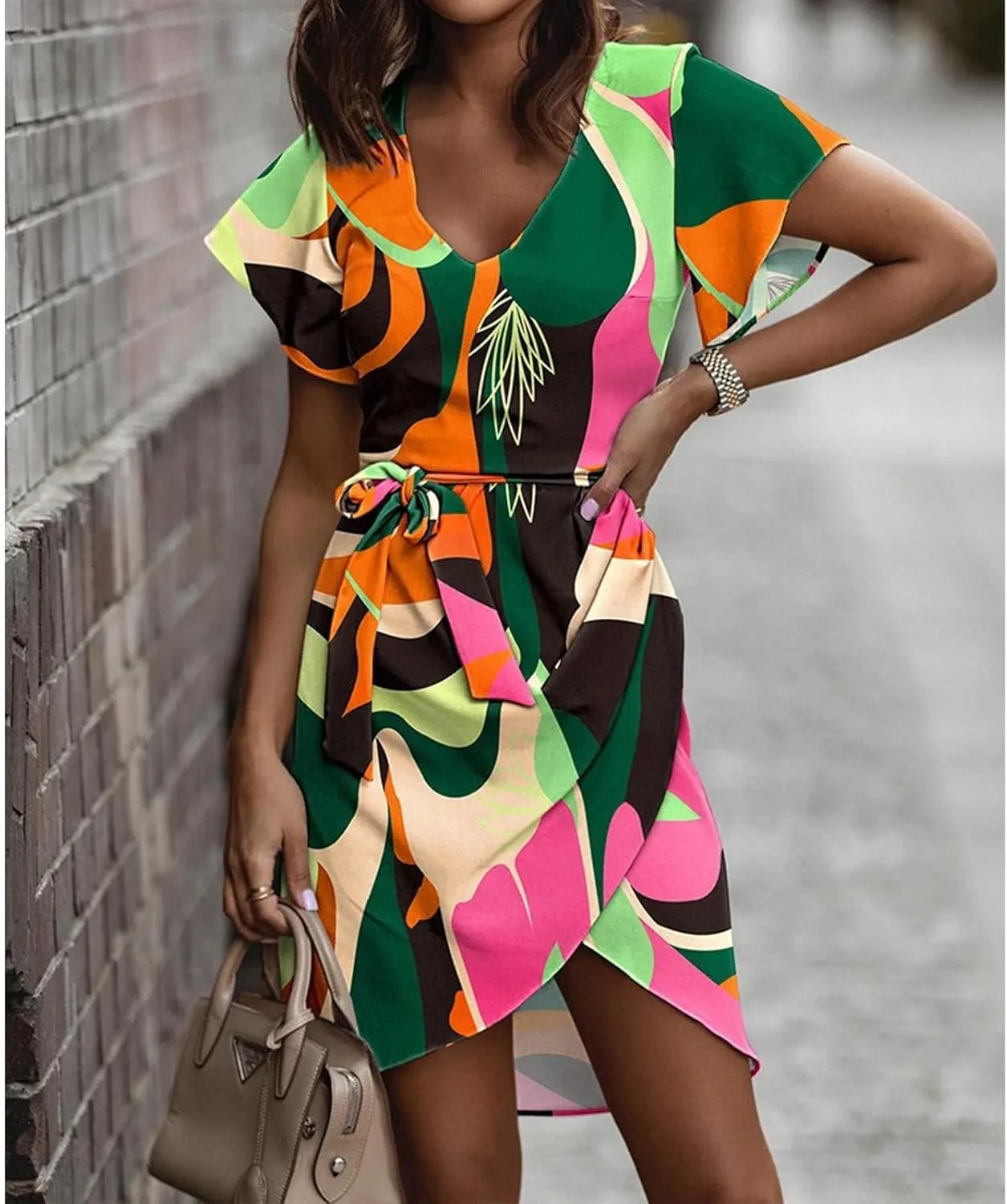 Summer Dresses for Women Wedding Guest Dresses Casual Beach Sundress Floral Boho Dress Lace-up Midi Dress Prom Dress