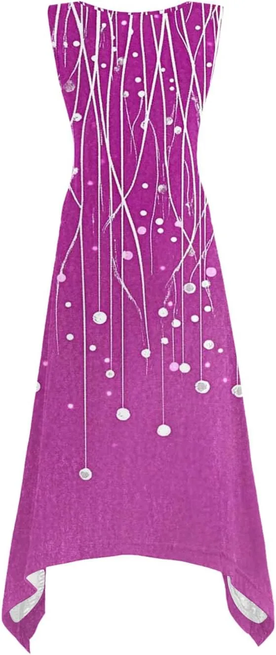Summer Wedding Guest Dresses for Women Sleevless Floral Loose Dress Ruffle Hem V Neck Dress Holiday Vacation Outfits