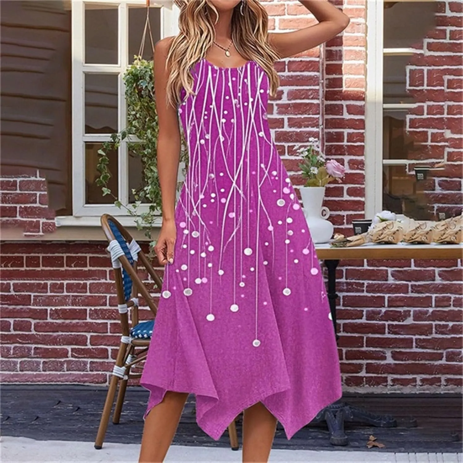 Summer Wedding Guest Dresses for Women Sleevless Floral Loose Dress Ruffle Hem V Neck Dress Holiday Vacation Outfits