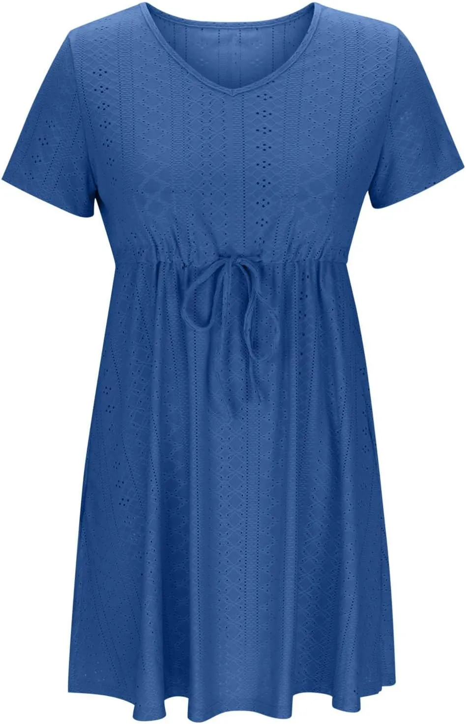 Sun Dresses for Women 2025 Vacation Casual Summer Short Sleeve Dress V-Neck Tie Waist Eyelet Beach Sundresses