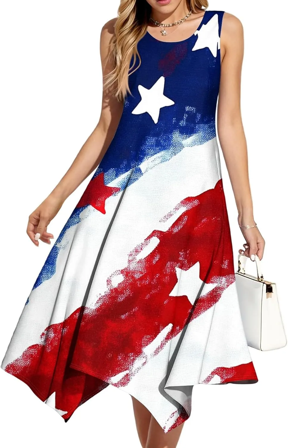 Sun Dresses for Women 2025 Vacation Summer Midi Sleeveless Irregular Hem Dress U-Neck Dresses A Line with Pockets