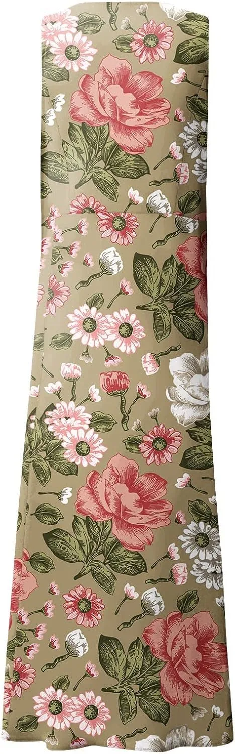 Sundress for Women 2025 Summer Sleeveless Print Dresses Flowy Casual Loose A Line Pleated Evening Dress with Pocket