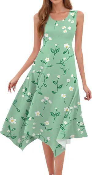 Sundresses for Women Boho Floral Beach Cover Up Midi Dresses Summer Vacation A Line Flowy Swing Sleeveless Dress