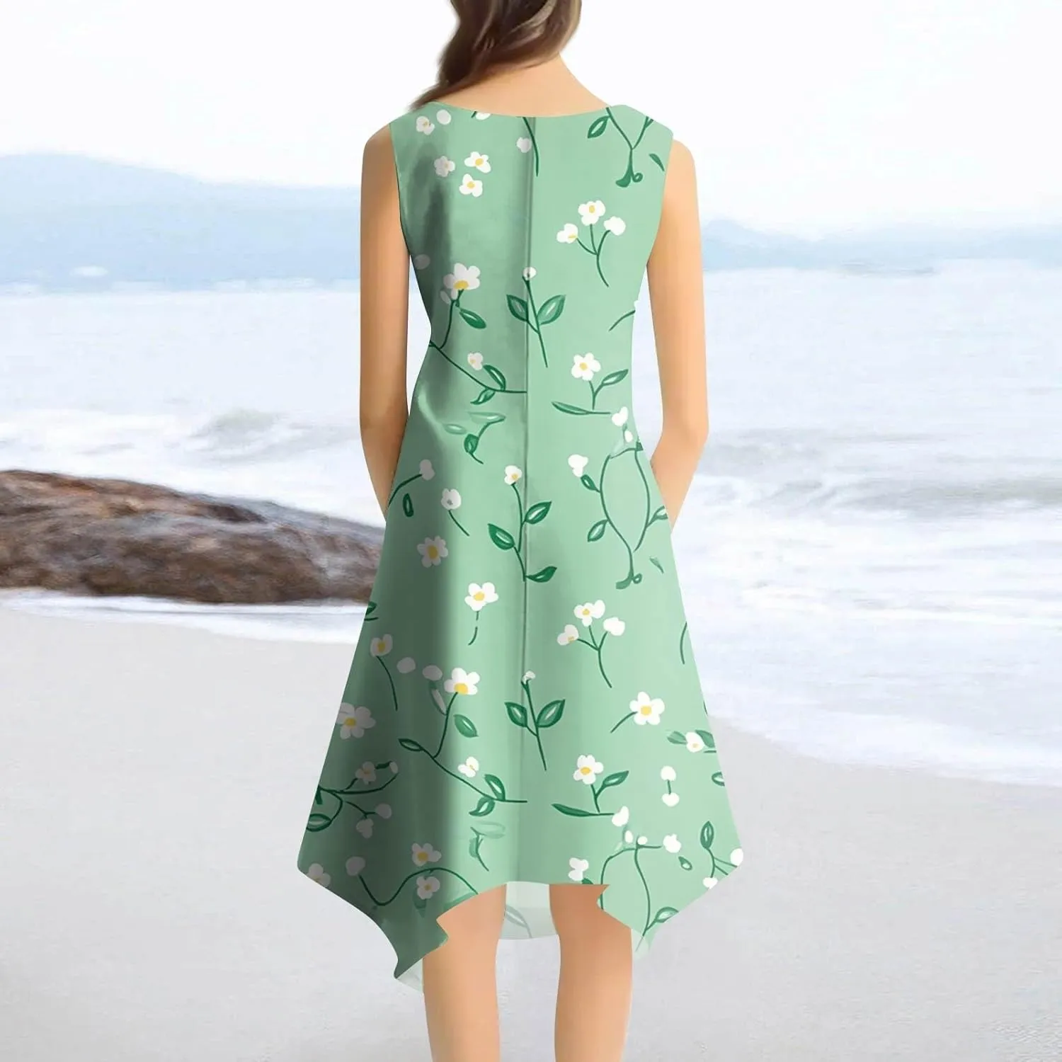 Sundresses for Women Boho Floral Beach Cover Up Midi Dresses Summer Vacation A Line Flowy Swing Sleeveless Dress