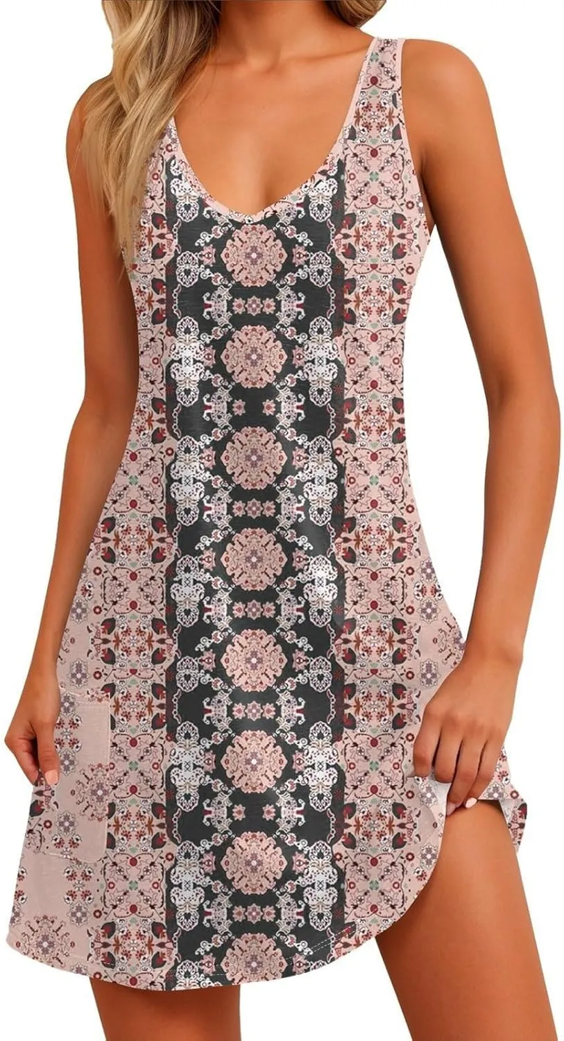 Sundresses for Women Summer Dresses 2025 Eyelet Casual Loose Sleeveless Tank Dress with Pockets A-line Midi Dresses