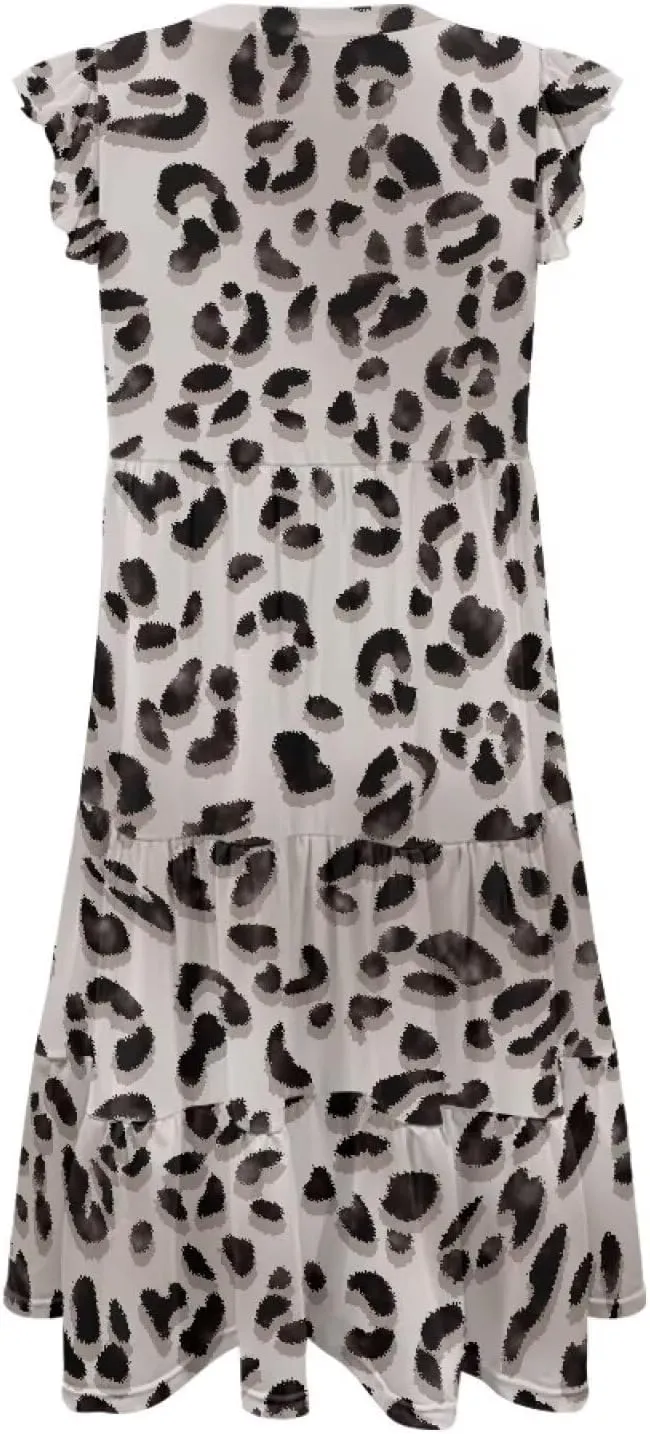Swing Dress for Women Plus Size Summer Casual Loose V Neck Ruffle Cap Short Sleeve Tiered Midi Dress with Pockets