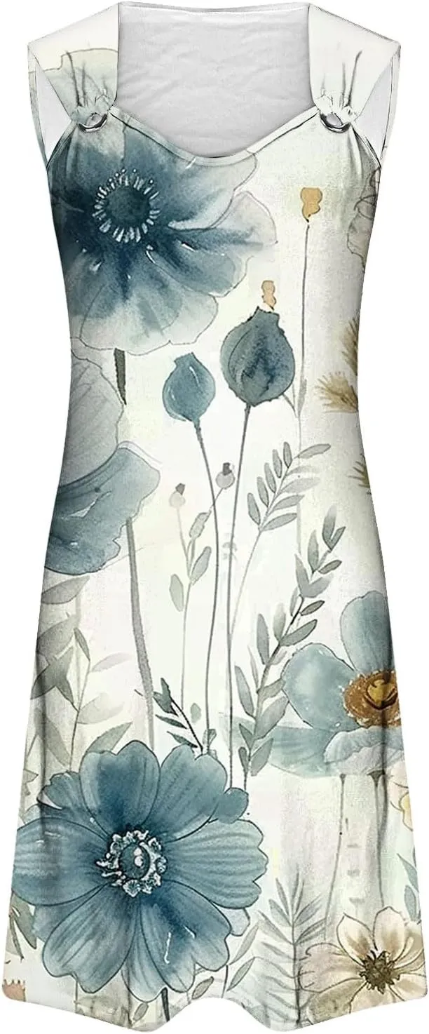TANGNADE Summer Dresses for Women 2024 Trendy Boho Floral Print Beach Tank Dresses Casual Sleeveless Sundresses