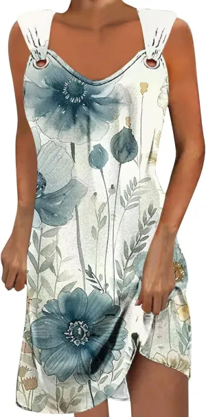 TANGNADE Summer Dresses for Women 2024 Trendy Boho Floral Print Beach Tank Dresses Casual Sleeveless Sundresses