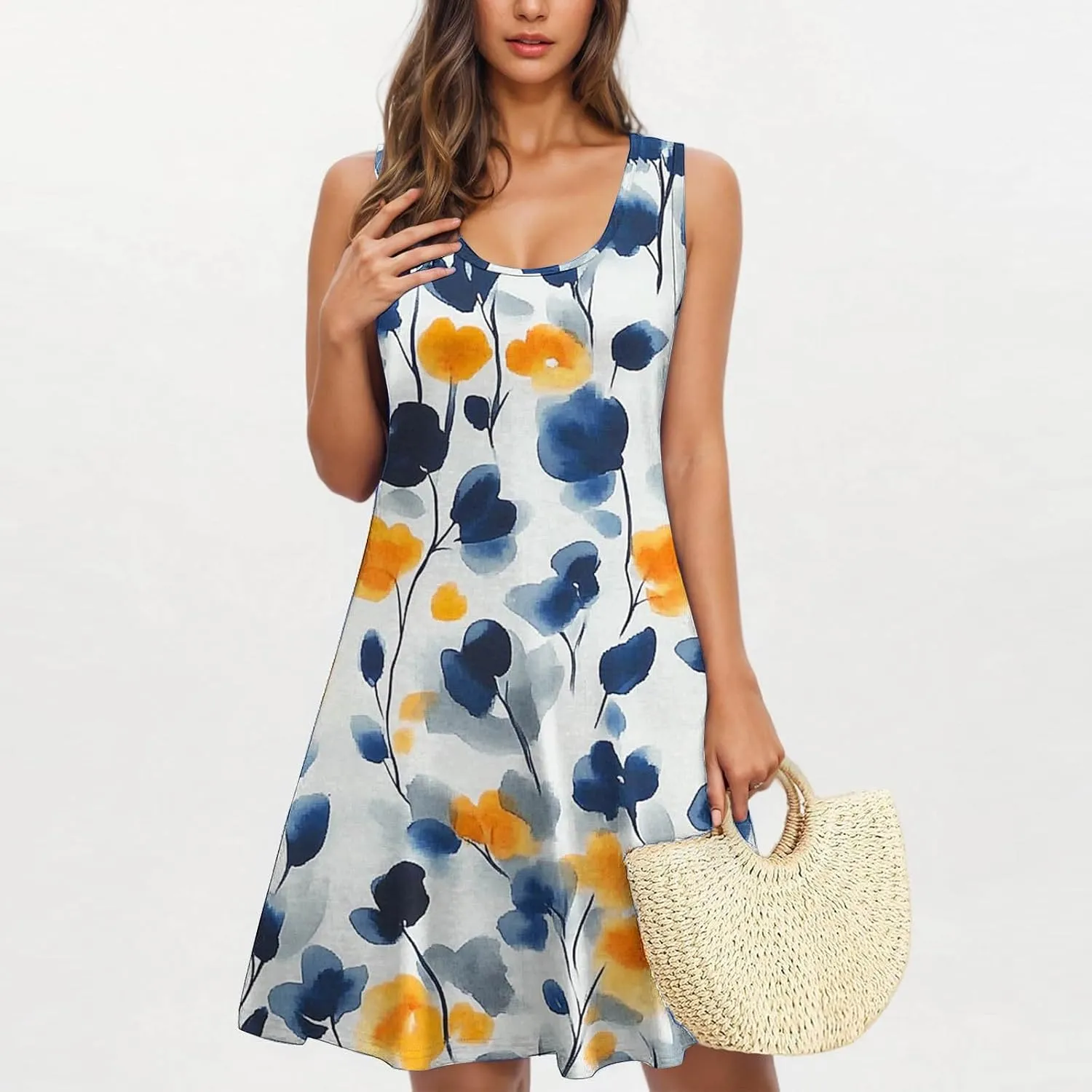Tank Dress for Women 2025 Sleeveless Floral Casual Summer Mini Dress Flowy Trendy Loose Fit Beach Short Dresses