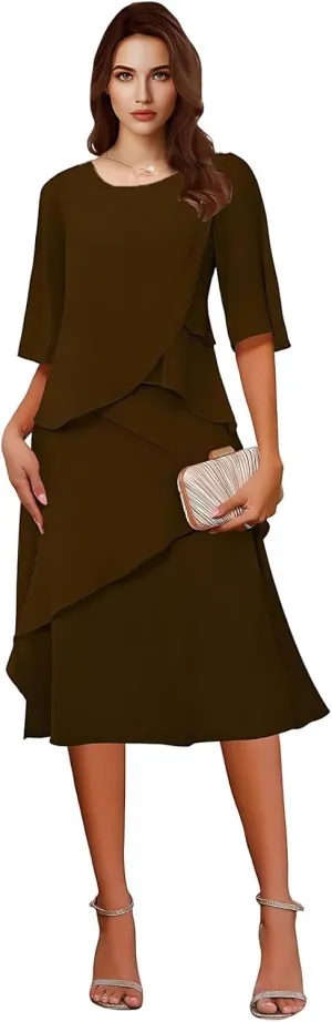 Tea Length Chiffon Mother of The Bride Dresses for Women 2025 Half Sleeves Mother of Groom Formal Evening Dress