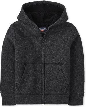 The Children's Place Boys' Long Sleeve, Sherpa Lined, Zip-Front Hoodie Sweatshirt