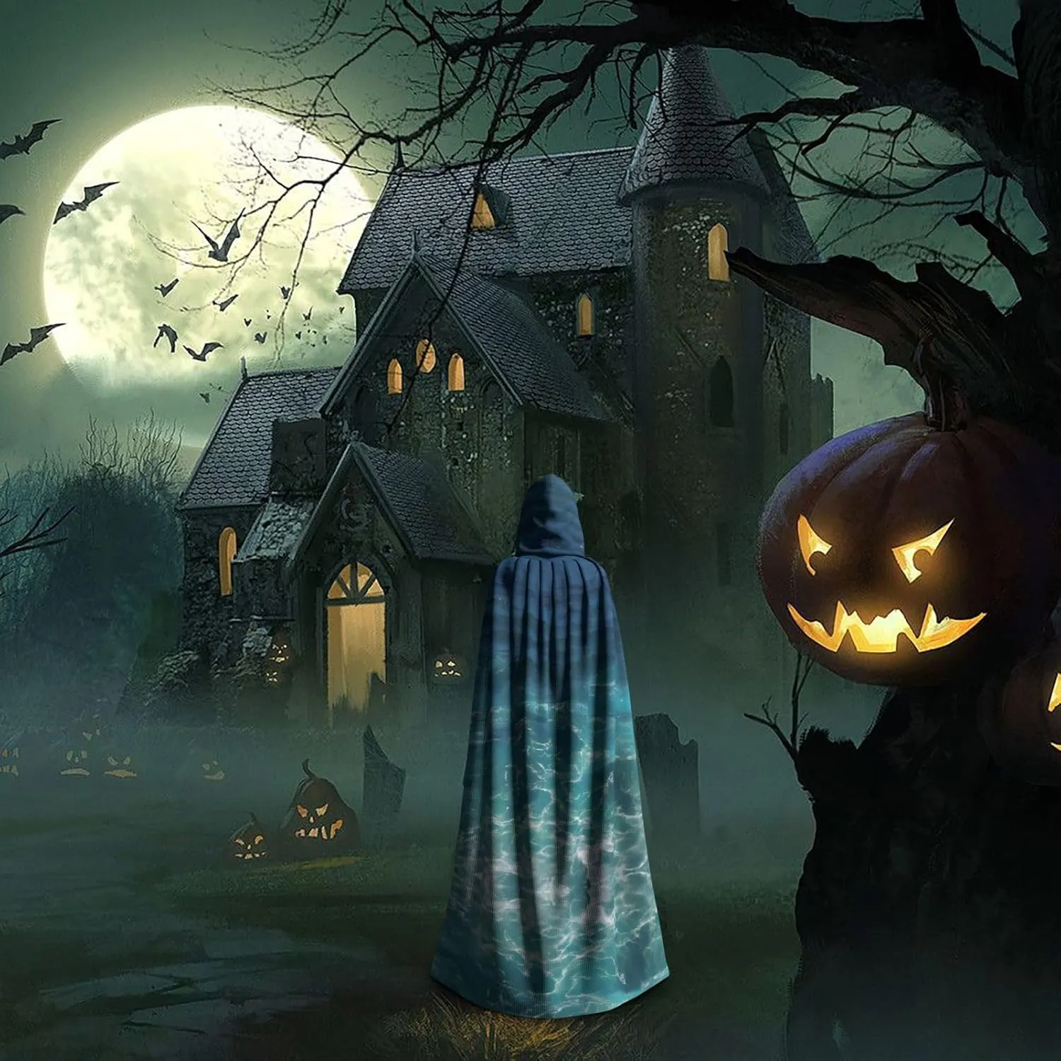 The Deep Ocean Hooded Cloak  Printed Cloak Cape  Long Cloak For Halloween, Costume Parties, And Cosplays