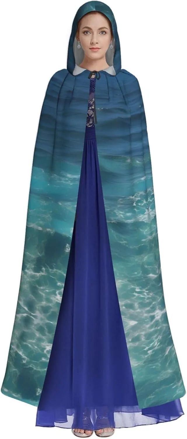 The Deep Ocean Hooded Cloak  Printed Cloak Cape  Long Cloak For Halloween, Costume Parties, And Cosplays
