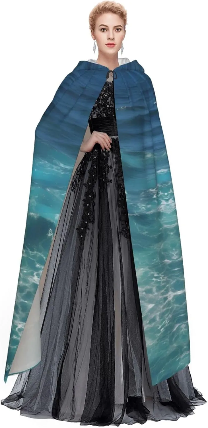 The Deep Ocean Hooded Cloak  Printed Cloak Cape  Long Cloak For Halloween, Costume Parties, And Cosplays