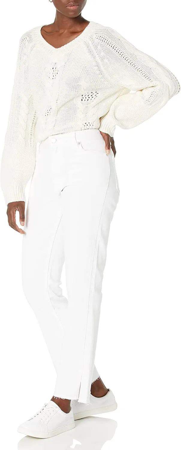 The Drop Women's Ian Mid Rise Relaxed Straight Side Slit Detail